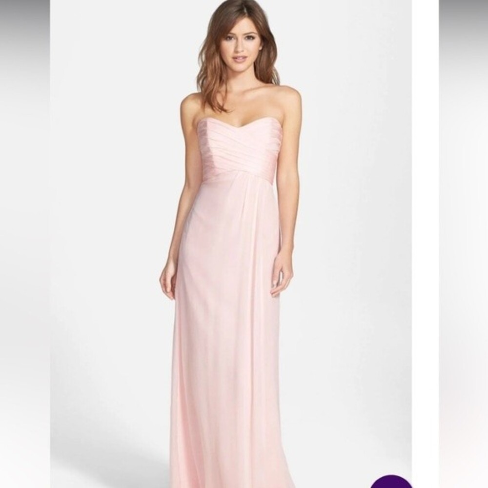 Amsale Crinkle Chiffon Blush Strapless Bridesmaid Dress G629C, Size 0